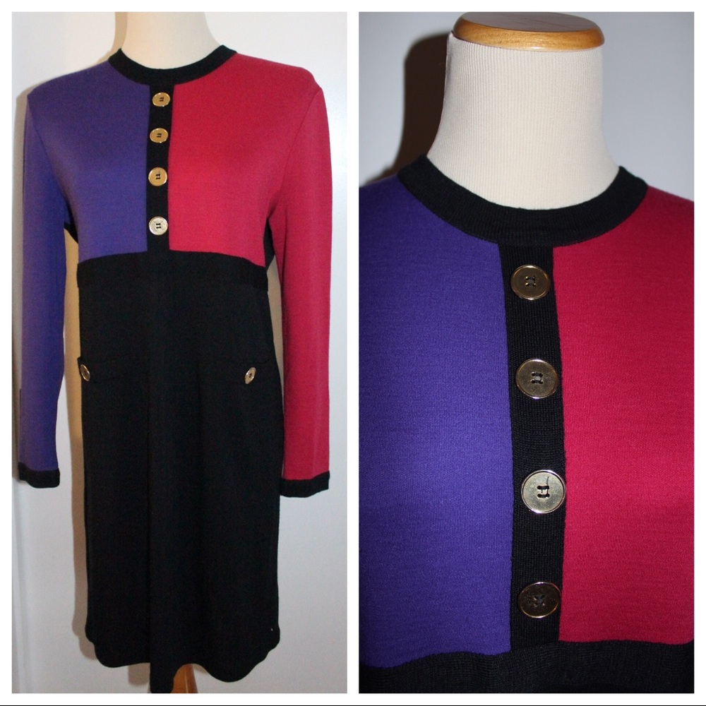 Vintage 80s Liz Claiborne Dress Color Block Med